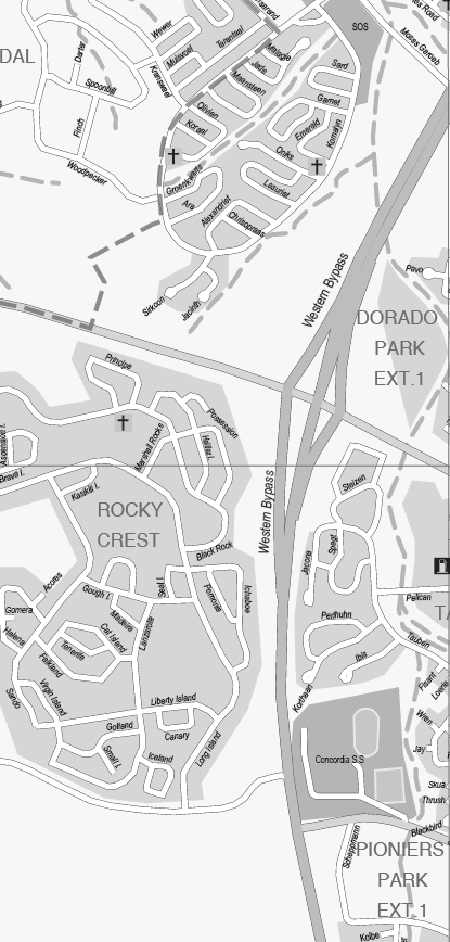 Windhoek street map: Khomasdal East, Dorado Park, Rocky Crest Pion.Park Ext.1 2007/2008